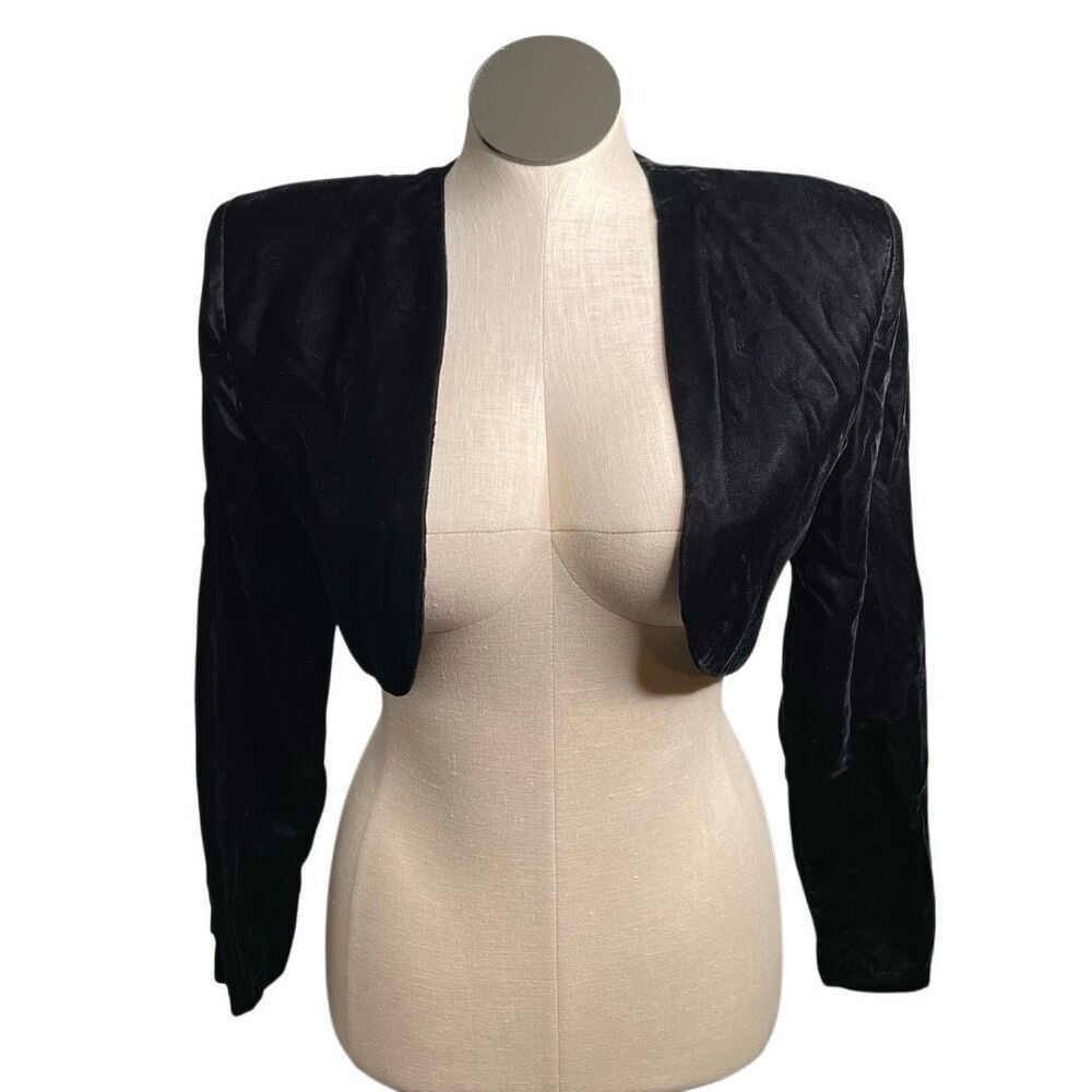Vtg HW Collections Womens Velvet Bolero M Black Open Front Holiday Black Tie